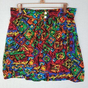 Vintage My Michelle Wrap Mini Skirt Colorful Abstract Print Rayon 80s 90s Size M